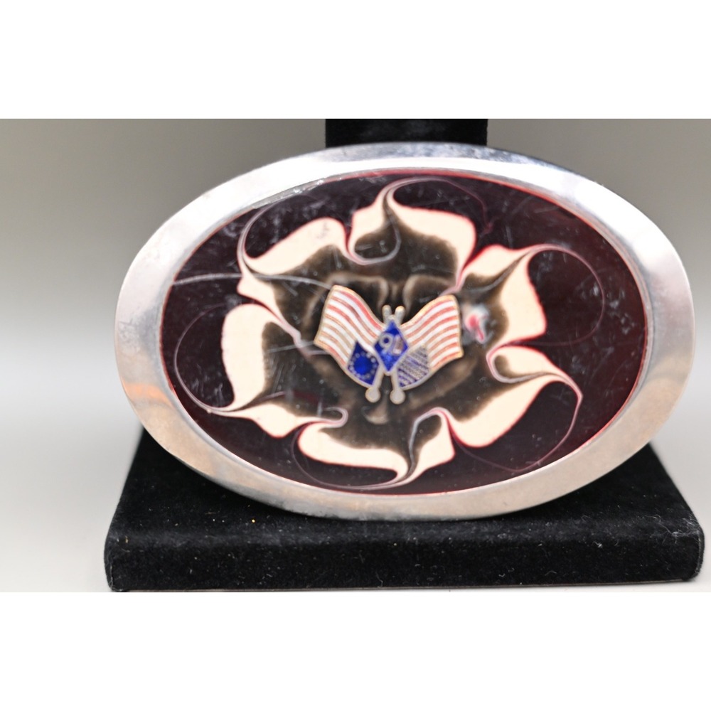 Vintage Patriotic Belt Buckle American Flag Enamel USA Eagle Oval Retro